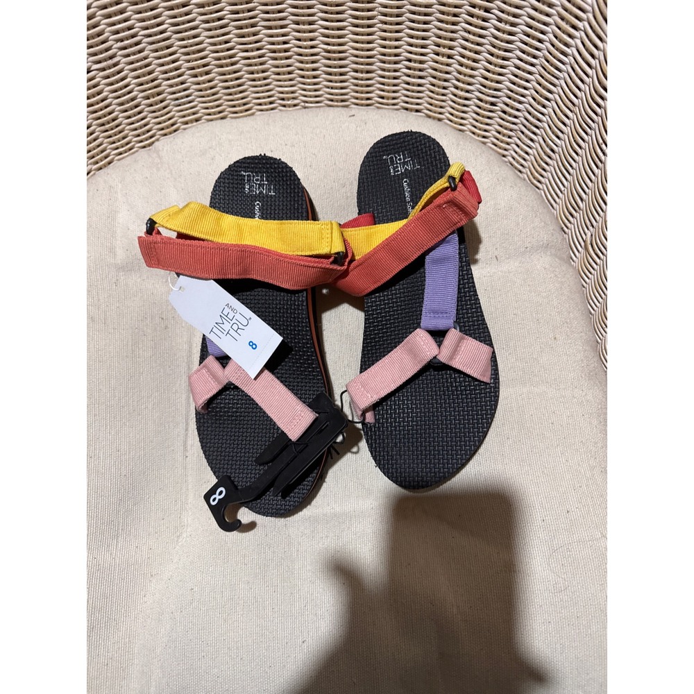 Time and Tru Womens Multi Color Strappy Sport Sandals Size 8 NWT